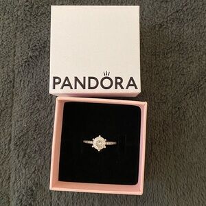 Pandora Clear Sparkling Crown Solitaire Ring Sterling Silver Size 4.5